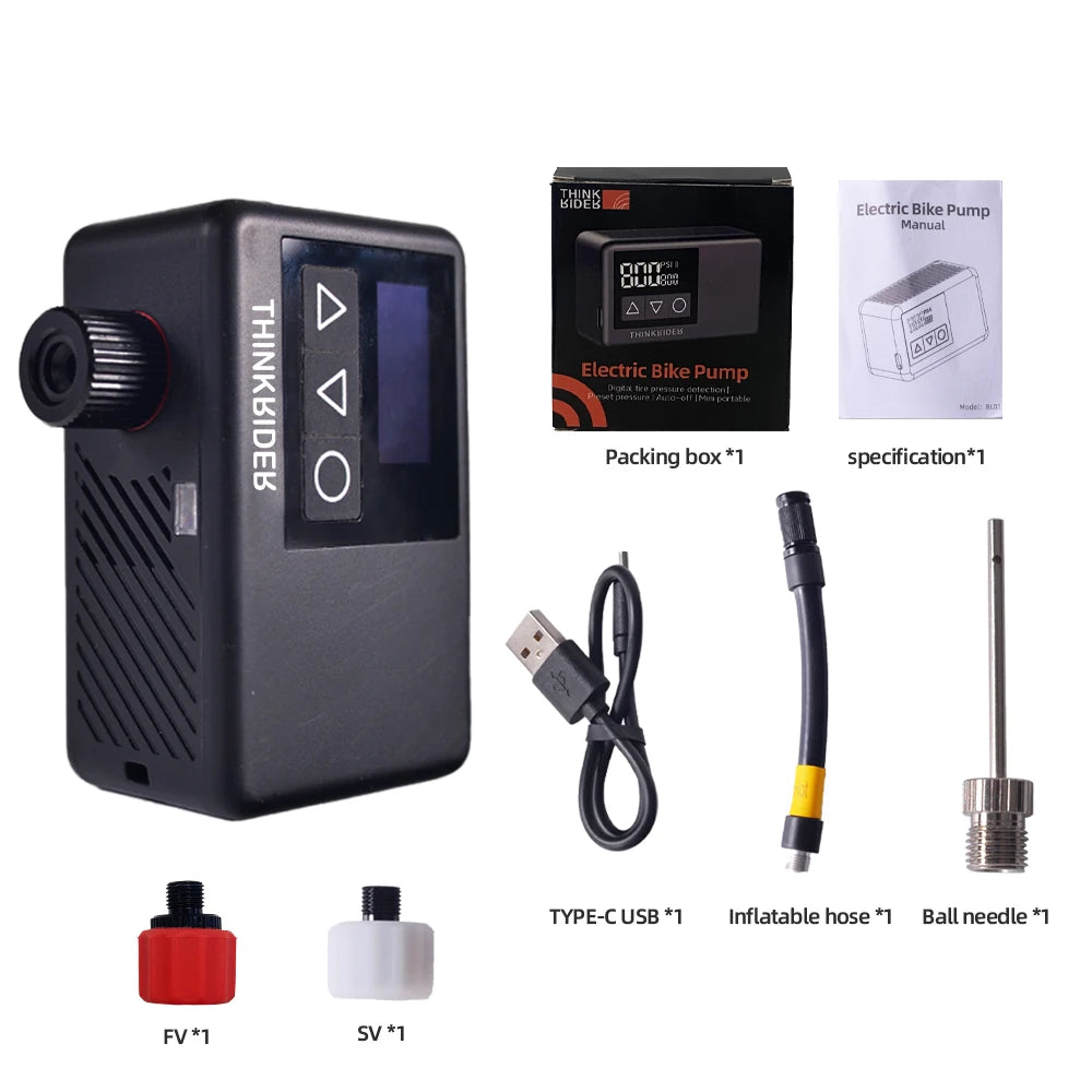 ThinkRider 120 PSI Portable Pocket Bike Electric Air Pump MINI Tire Inflator For Bicycle Digital Gauge Display