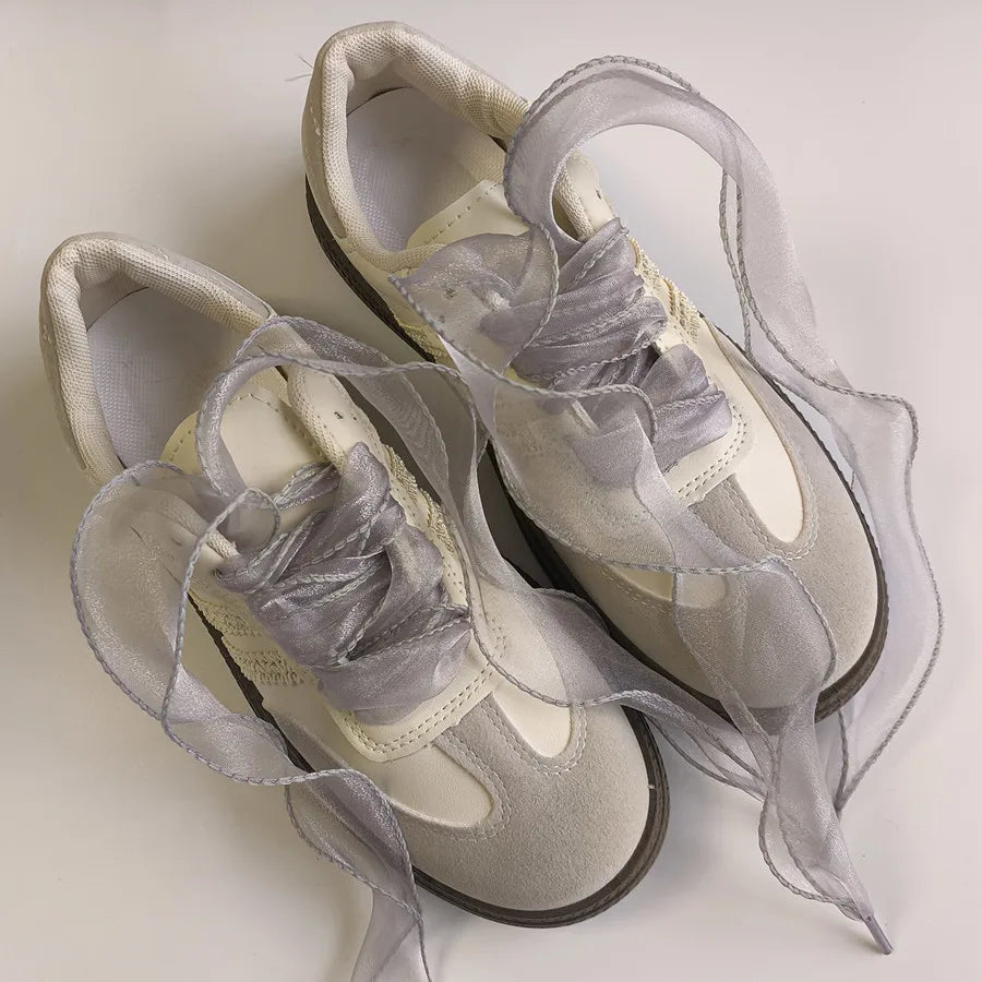 4cm Wide Festoon Fishtail Organza Shoelaces Wave Chiffen Yarn Bow Laces Beauty White Casual Sneaker DE Training Shoes Laces