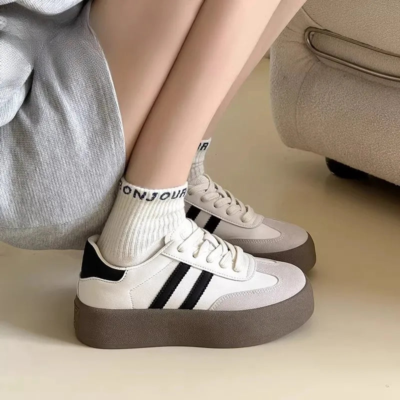 Sports shoes thick sole casual board shoes women 2024 new cowhide everything soft sole inside increase de training shoes - Belvar