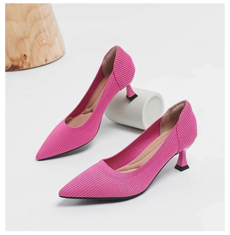 Women's High Heels Fashion Pattern Soft Knitted Comfortable Breathable Shoes 2025 New (6cm High) - Belvar