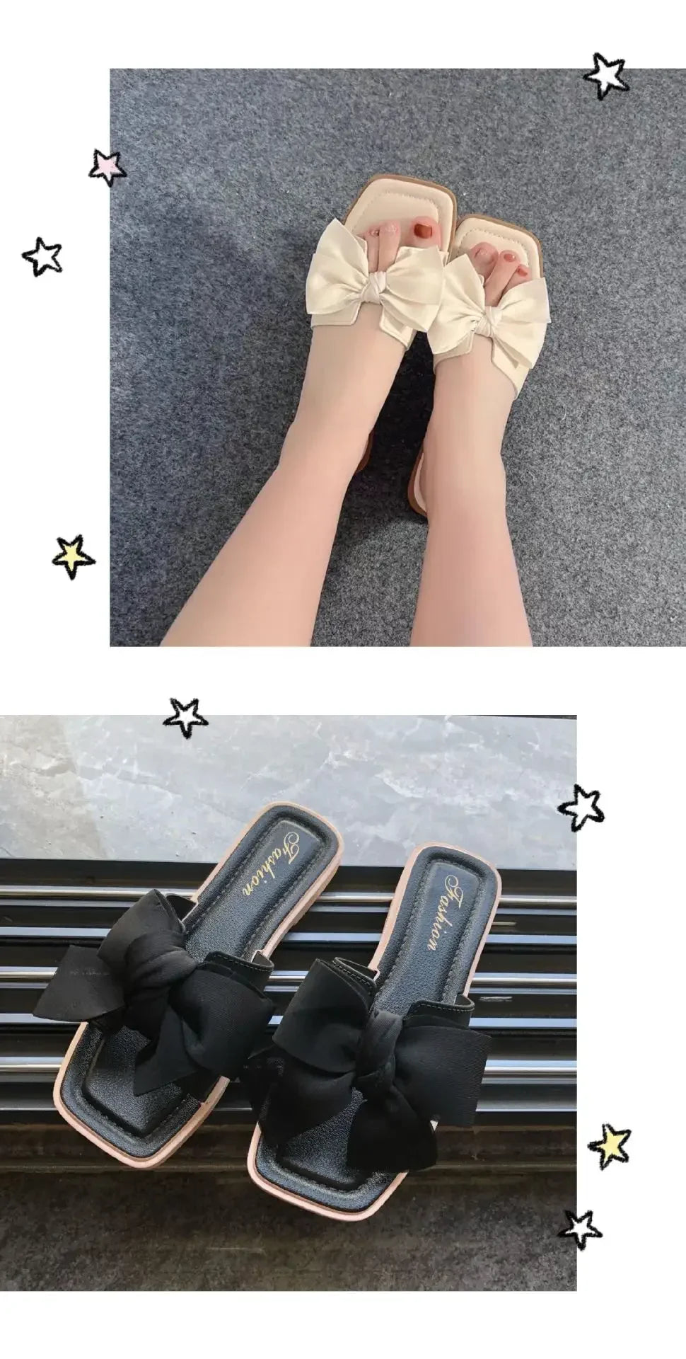 Bow slippers female summer wear new fashionable sweet girl flat bottom non-slip fairy wind word cool slippers female - Belvar