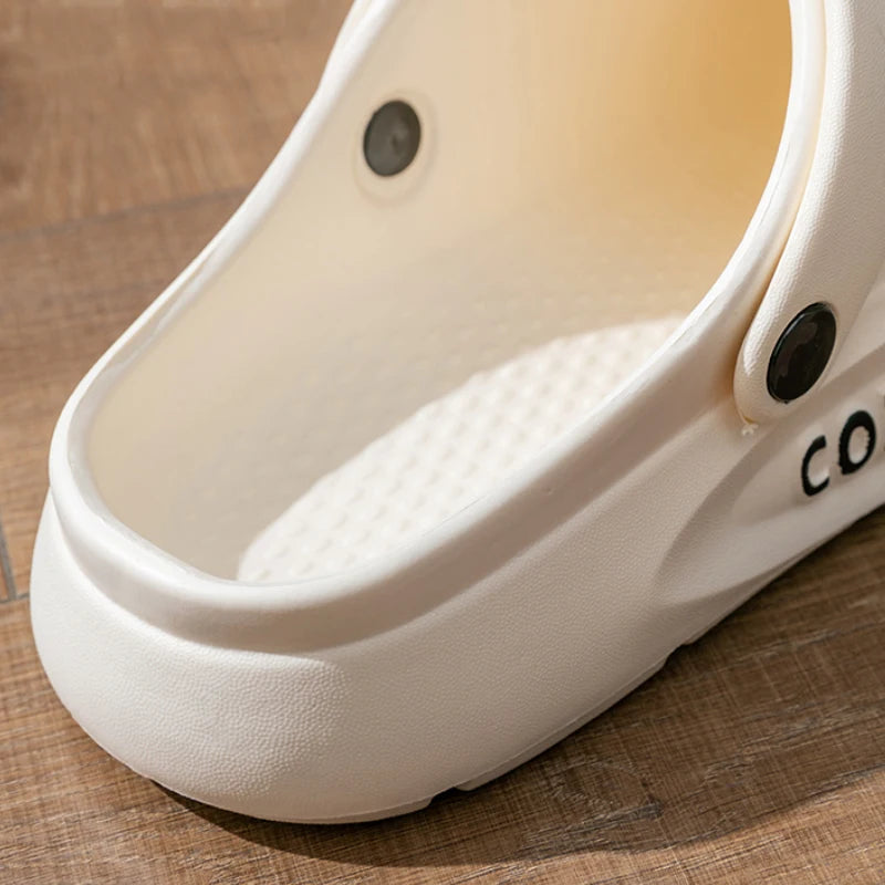 Women's Men's Slippers Summer Anti-Slip Couple Hollow Covered Toe Indoor Outdoor Casual Thick Bottom Sandals for Home Adults - Belvar