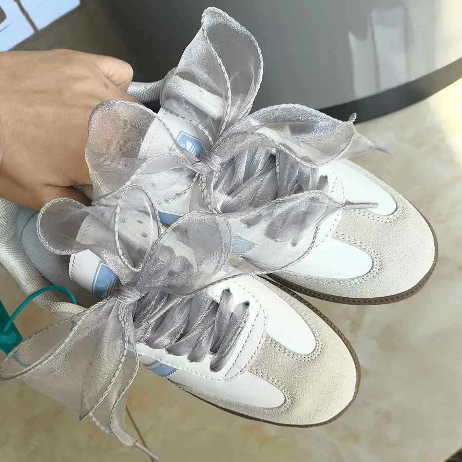4cm Wide Festoon Fishtail Organza Shoelaces Wave Chiffen Yarn Bow Laces Beauty White Casual Sneaker DE Training Shoes Laces
