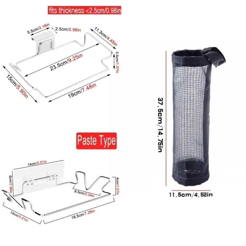 Kitchen Trash Rack Cabinet Door Bags Stainless Steel Closet Garbage Storage Holder