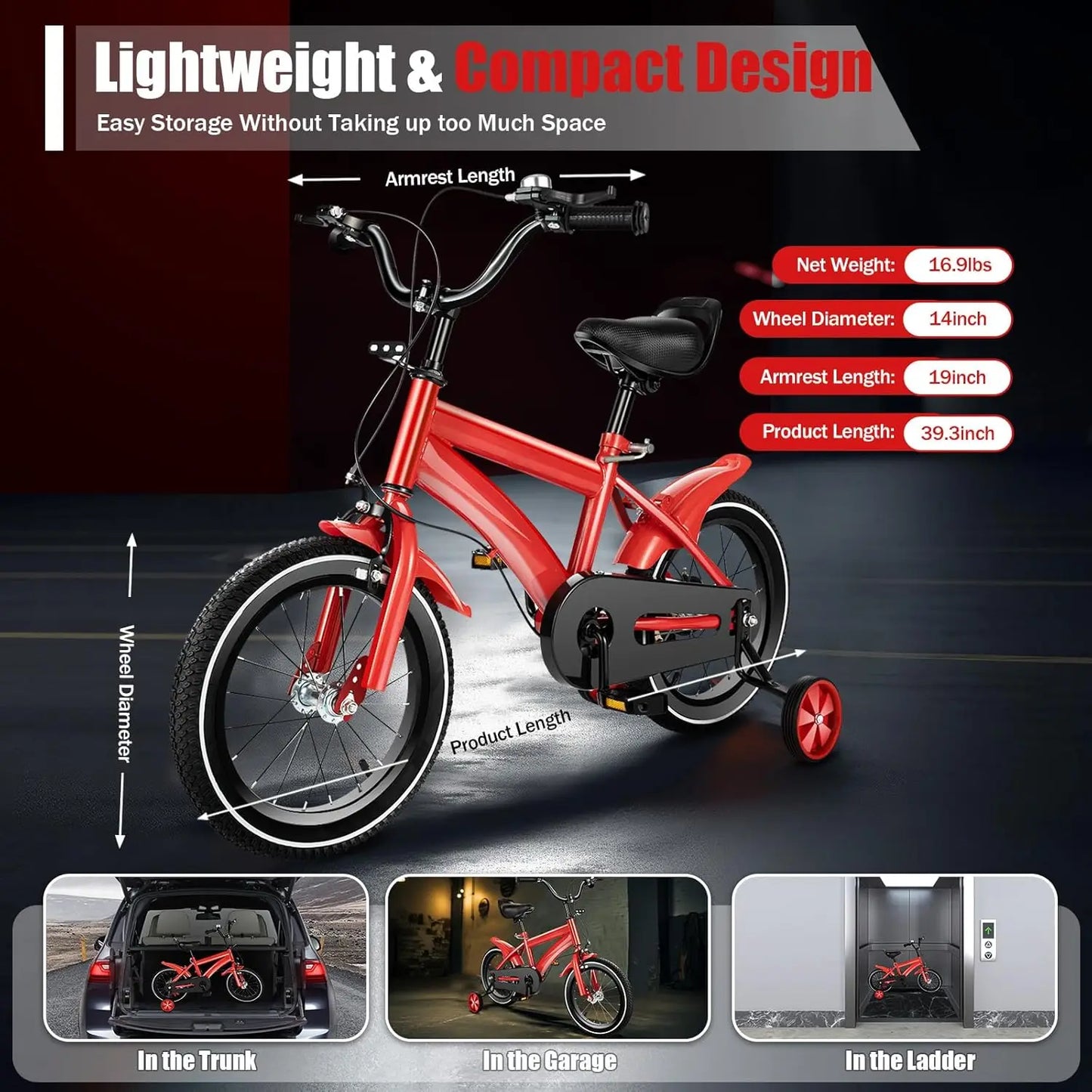 Kids Bike for Ages 3-6 Years Old Boys Girls 14 Inch Kid's Bikes with Training Wheels High Carbon Steel Children's Bicycle - Belvar