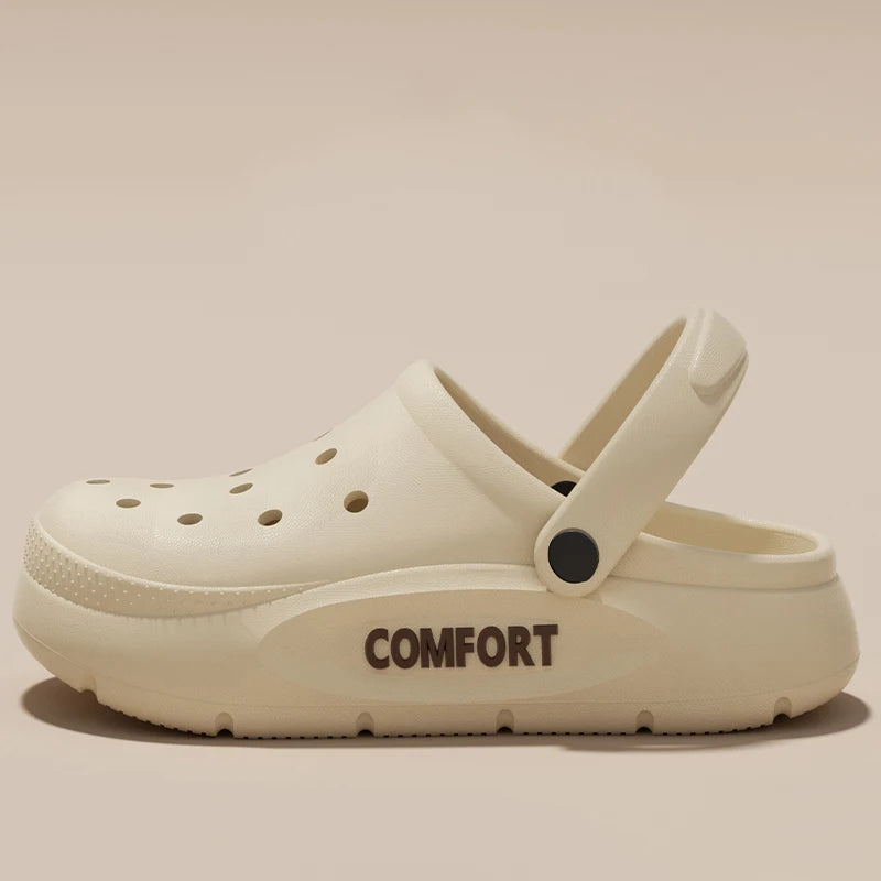 Women's Men's Slippers Summer Anti-Slip Couple Hollow Covered Toe Indoor Outdoor Casual Thick Bottom Sandals for Home Adults - Belvar