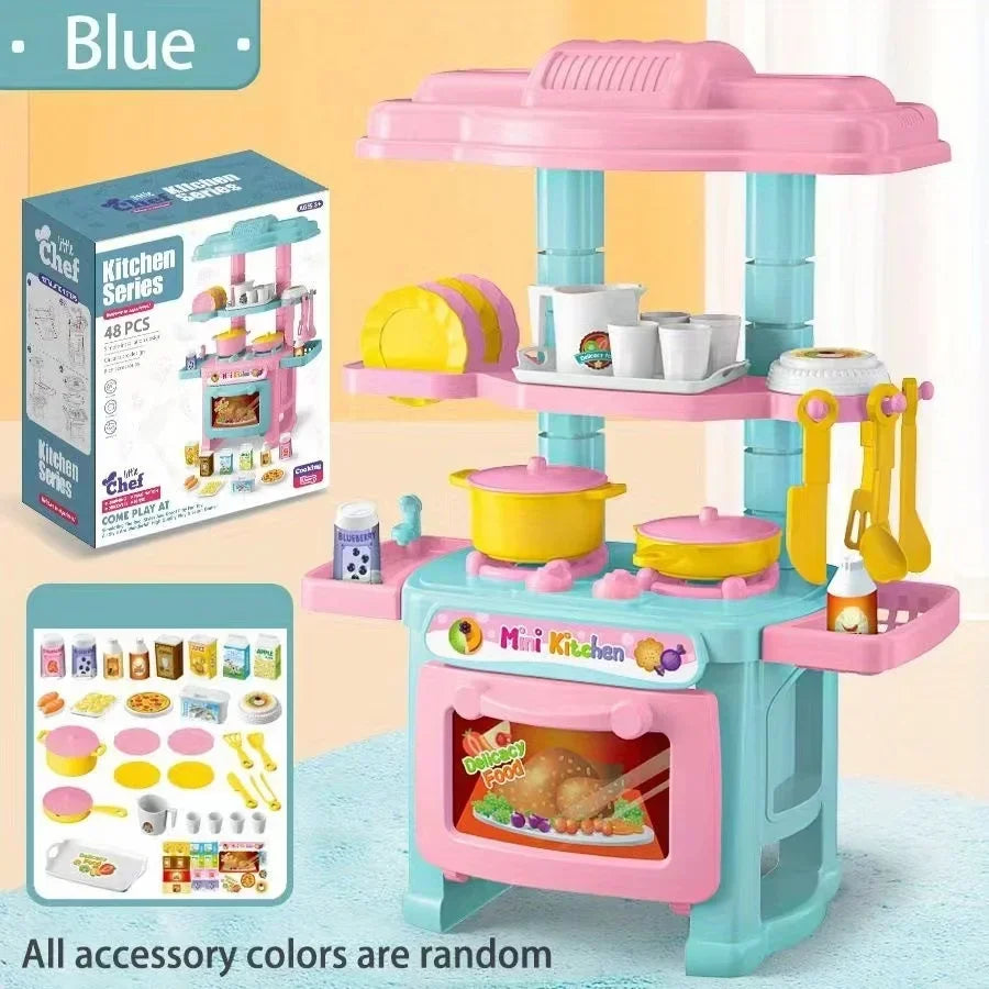 Mini Kitchen Counter Play Set DIY Simulated Cooking Food Tableware Play House Role Play Pretend Game Toy Gift Kid Boy Children - Belvar