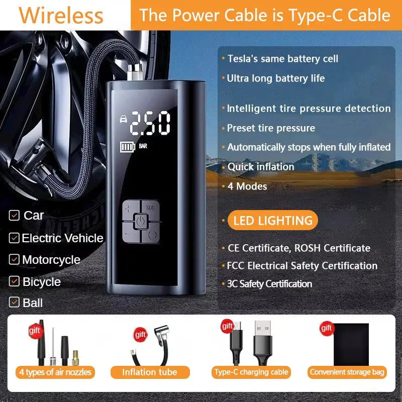 Wireless Portable Inflatable Pump Car Air Compressor Super Long Battery Life Electric Tire Inflator Pump for Motorcycle Balls