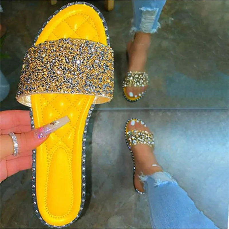 Lady Spogy Sole Tender Feet Shoes Cheap Pricing No Heel Bling Crystal Italian Blue Orange Slippers Yellow Slides For Women 43-35 - Belvar