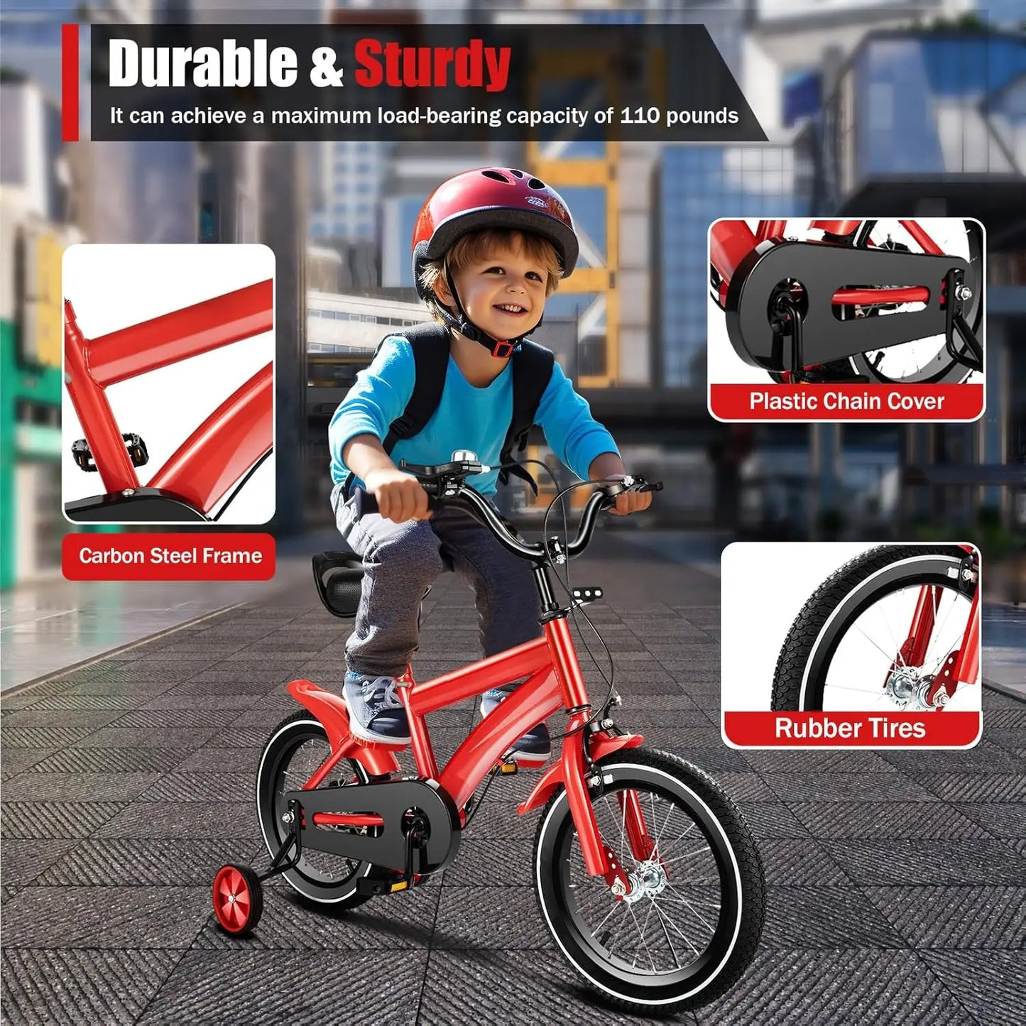 Kids Bike for Ages 3-6 Years Old Boys Girls 14 Inch Kid's Bikes with Training Wheels High Carbon Steel Children's Bicycle - Belvar