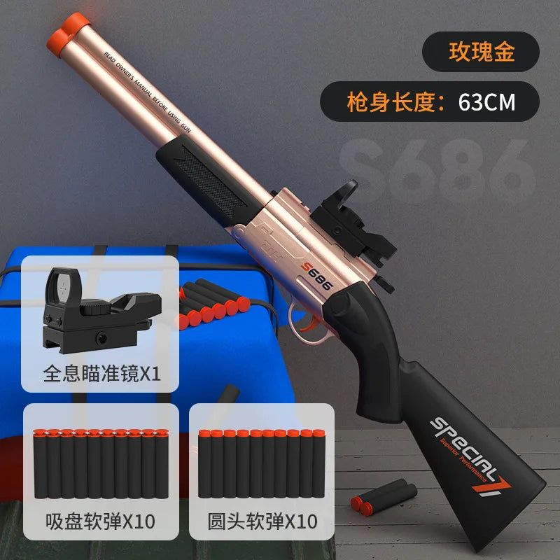 Toy Gun S686 Rifle Double Barreled Airsoft Launcher Dual Soft Bullets Outdoor Sports Game Pistola Shot Gun Weapon for Kids Gift