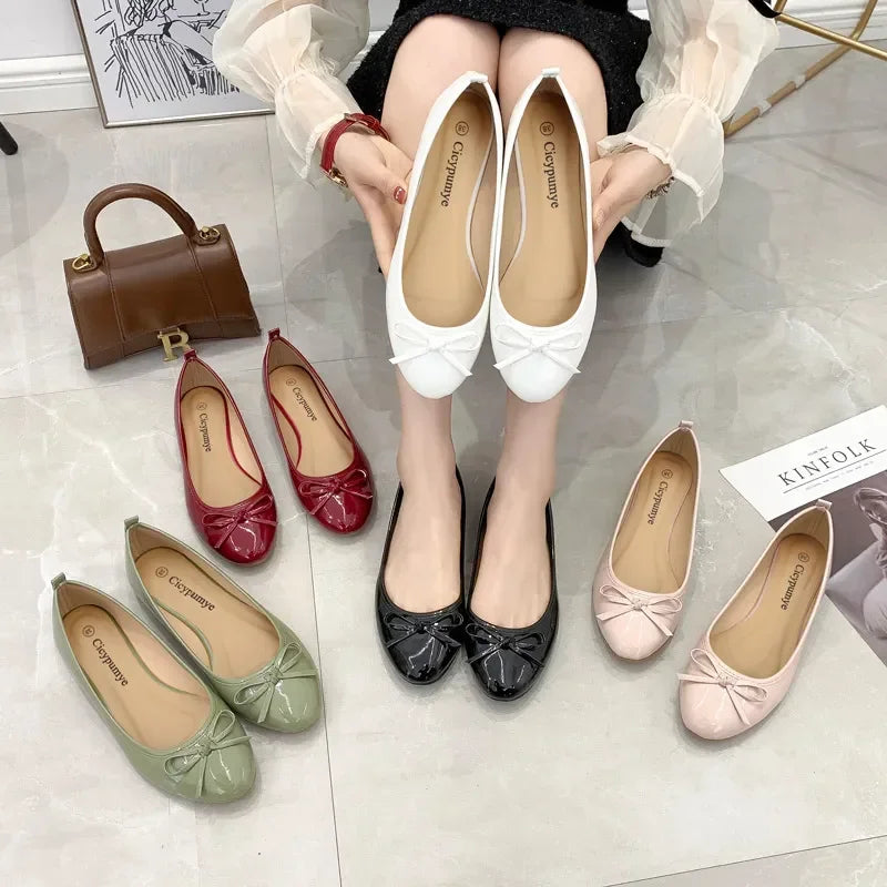 Ballet Flats Shoes Women Classics Casual Loafers Red Patent Leather Lady Fashion Design Bowknot Shoes for Woman's Spring/Autumn - Belvar