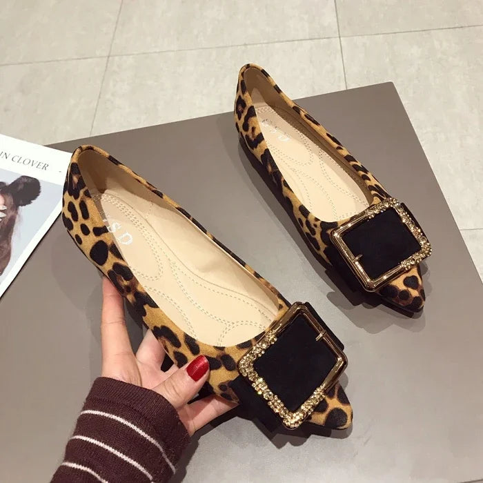 Lady Shoes Flat Heel Leopard Fashion Classic All Match Extra Big Size 44 45 46 Small Size 31 32 33 34 Pointed Toe Women Flats - Belvar