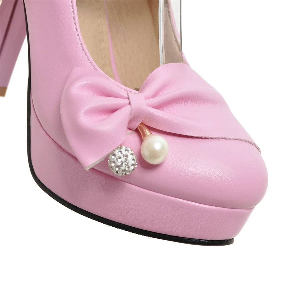 High Heels Women 2025 Trend Chunky Heels Platform Lolita Mary Jane Elegant Party Korean Shoes Dress White The Glossy Fashion - Belvar