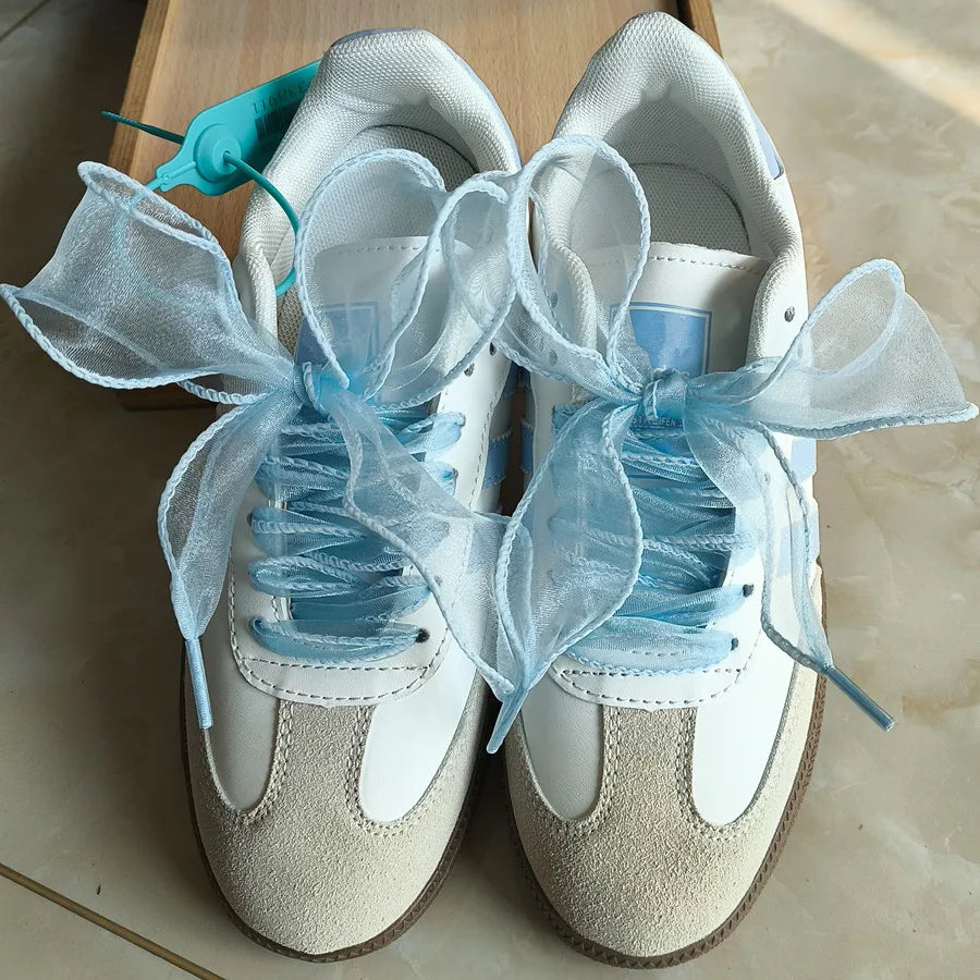 4cm Wide Festoon Fishtail Organza Shoelaces Wave Chiffen Yarn Bow Laces Beauty White Casual Sneaker DE Training Shoes Laces