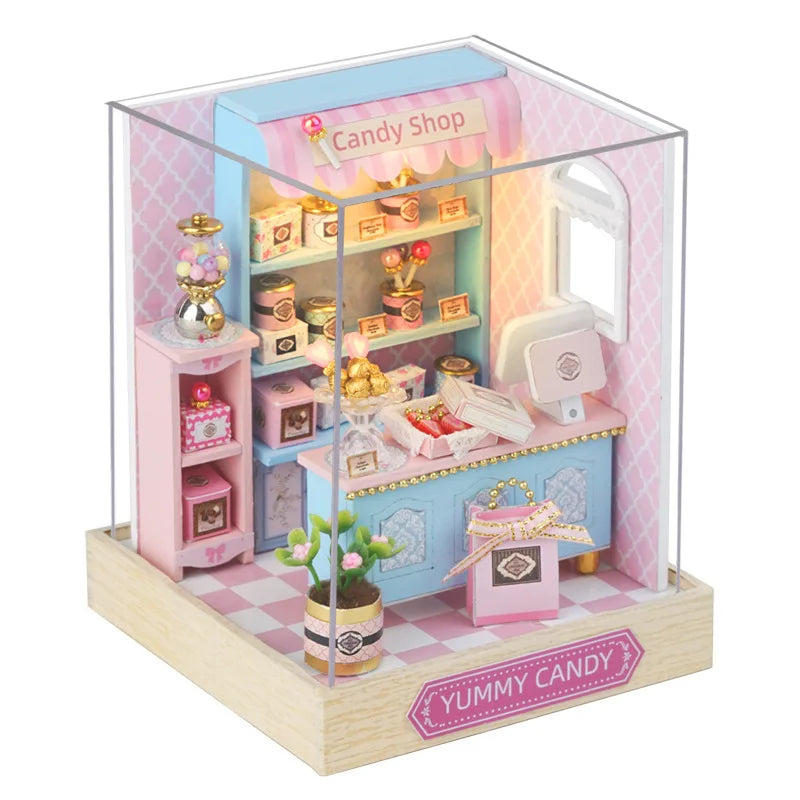 Wooden Miniature Doll House DIY Small House Kit Making Room Toys 3D Puzzle Assembly Building Model Toys for Birthday Gifts