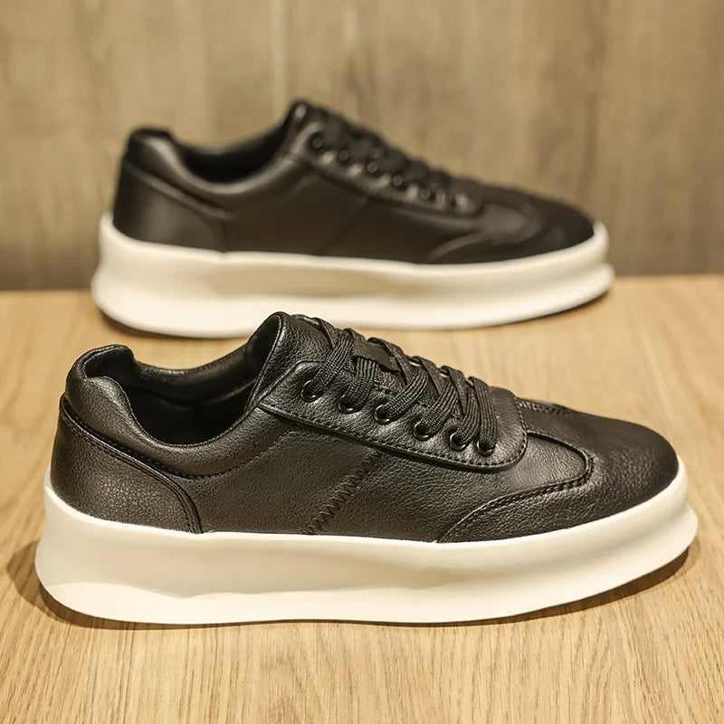 Original Men's Sneakers New Thick-soled Small White Shoes Casual Sports Flat Heel Round Toe Comfortable Trend Fashion Elastic PU - Belvar