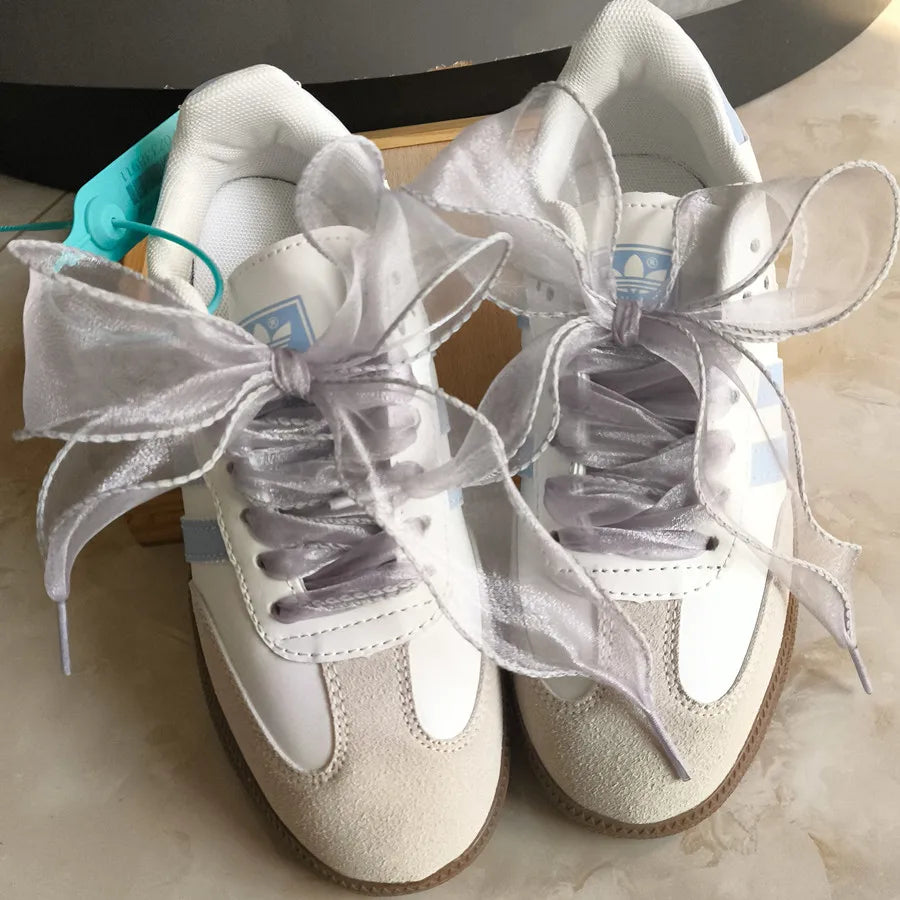 4cm Wide Festoon Fishtail Organza Shoelaces Wave Chiffen Yarn Bow Laces Beauty White Casual Sneaker DE Training Shoes Laces