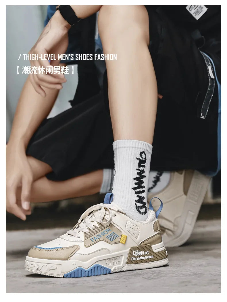 2025 Summer Fashionable Board Shoes Casual Sports Youth Thick Soled Walking Fashion Shoes Height Increasing Men's White Shoes - Belvar