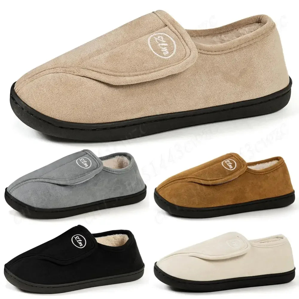 House Shoes for Men Suede Leather Slippers Non-Slip Slip-on Shoes Comfy Warm Plush Indoor/Outdoor for Diabetic Swollen Feet - Belvar