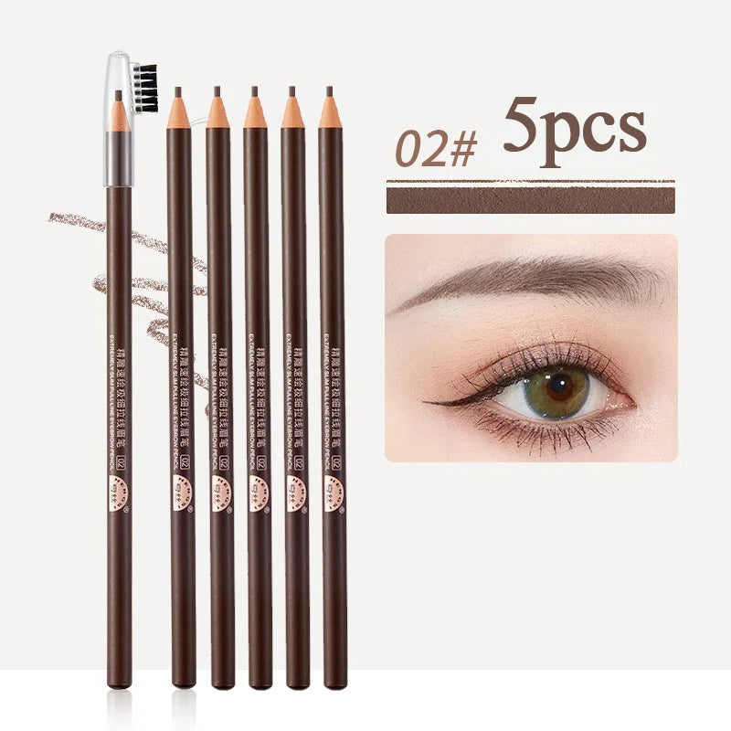 1/3/5/10pcs Ultra-fine Eyebrow Pencil 2mm Line Smooth Soft Eyebrow Pencil Brown Waterproof Long Lasting Make-up Pen with Brush