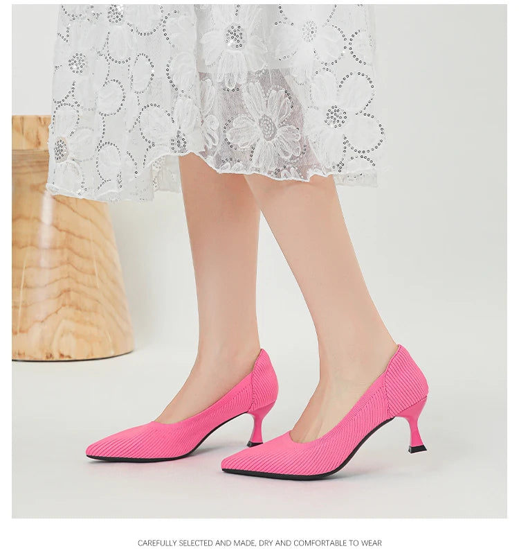 Women's High Heels Fashion Pattern Soft Knitted Comfortable Breathable Shoes 2025 New (6cm High) - Belvar