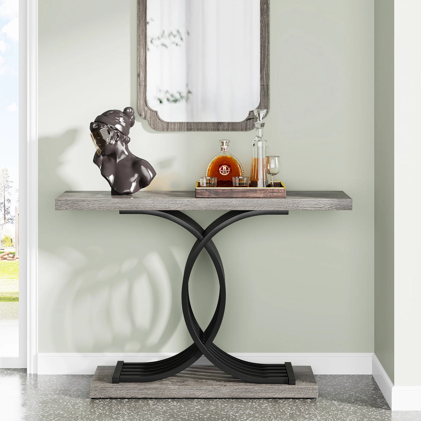 Tribesigns Gold Entryway Table, Modern 39-Inch Console Faux Marble Narrow Wood Sofa with Geometric Metal Legs