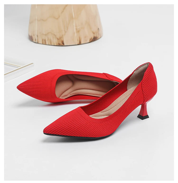Women's High Heels Fashion Pattern Soft Knitted Comfortable Breathable Shoes 2025 New (6cm High) - Belvar