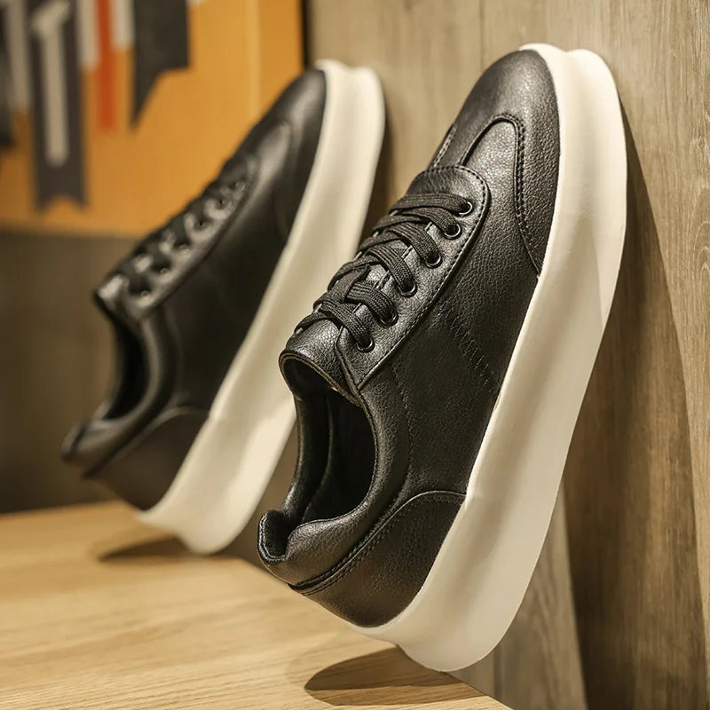 Original Men's Sneakers New Thick-soled Small White Shoes Casual Sports Flat Heel Round Toe Comfortable Trend Fashion Elastic PU - Belvar