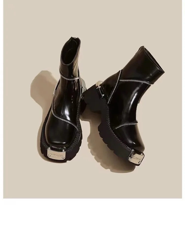 High Quality Black Shoes for Women Platform Boots Street Round Toe Ladies Shoes Non-slip Thick-soled Goth Boots Zapatos De Mujer - Belvar