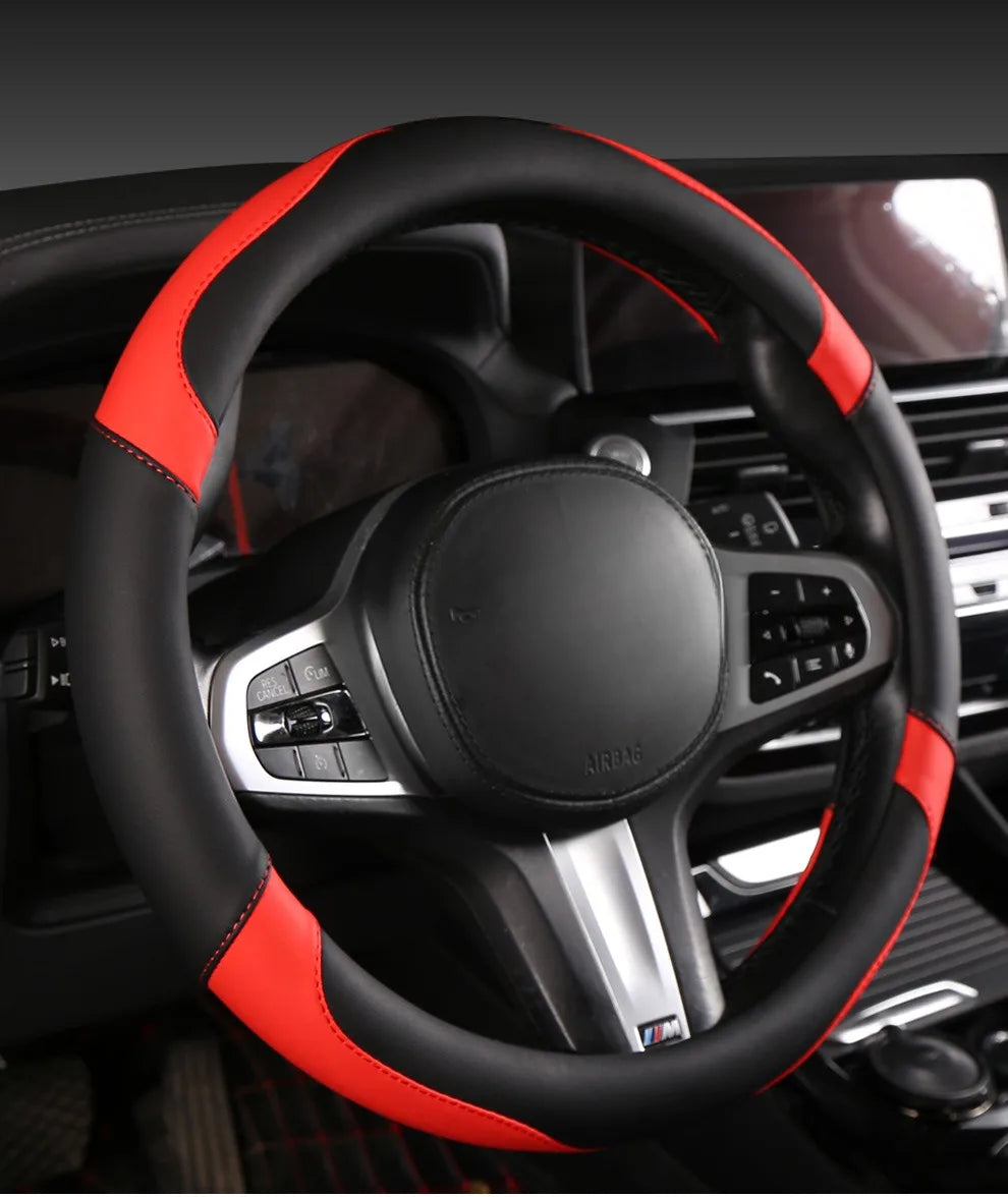 Car Steering Wheel Cover - Universal Car for Diverse Cars, Durable Leather Cover with Anti-Slip Lining, Fit for 14.5"-15" - Belvar