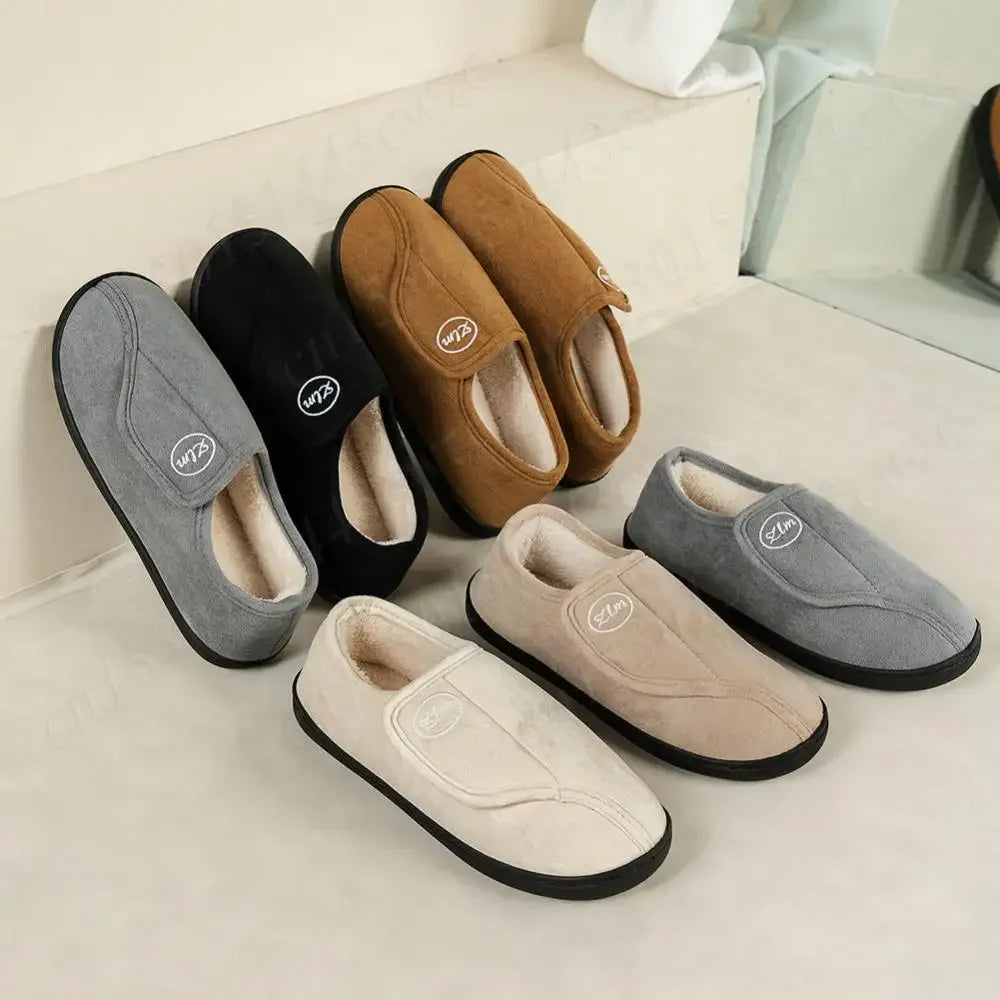 House Shoes for Men Suede Leather Slippers Non-Slip Slip-on Shoes Comfy Warm Plush Indoor/Outdoor for Diabetic Swollen Feet - Belvar