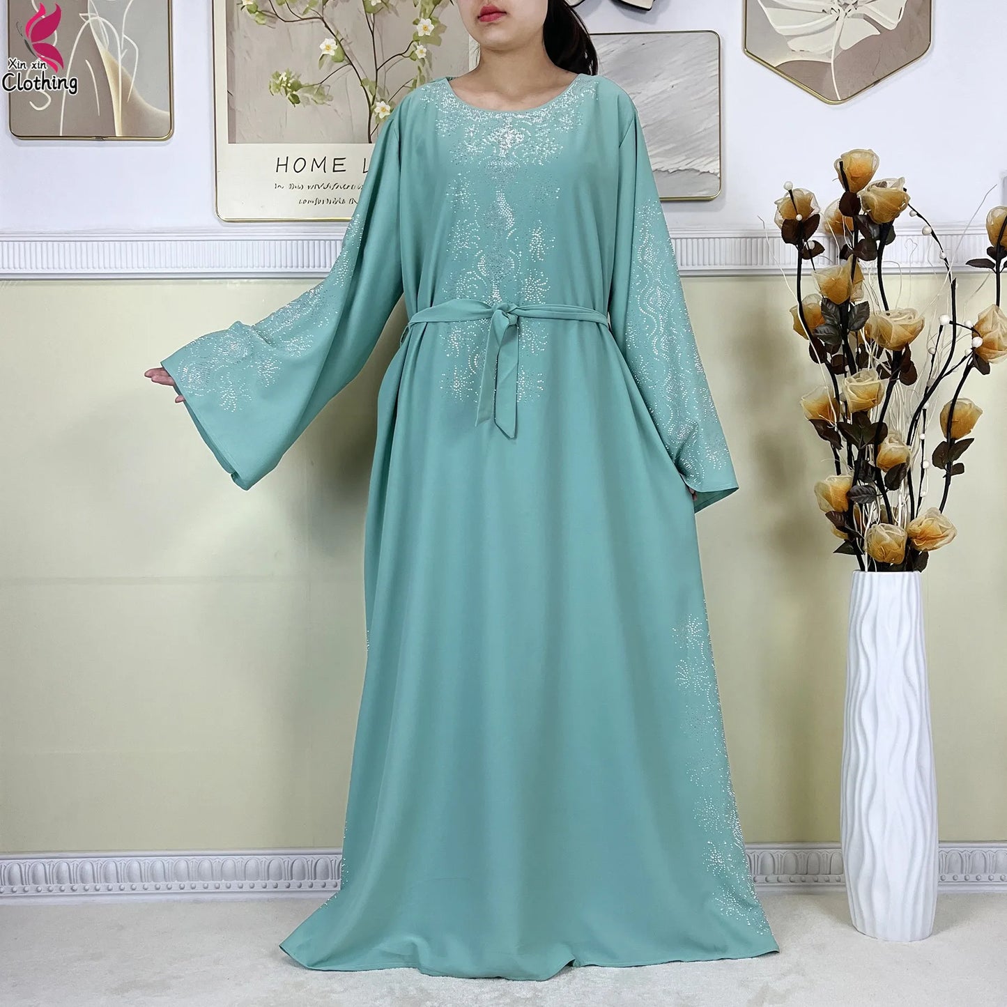 2025New High-Quality Dubai Muslim Abaya for Women Dress Islamic Turkey Femme Clothing Long Sleeve Loose African Dress With Scarf