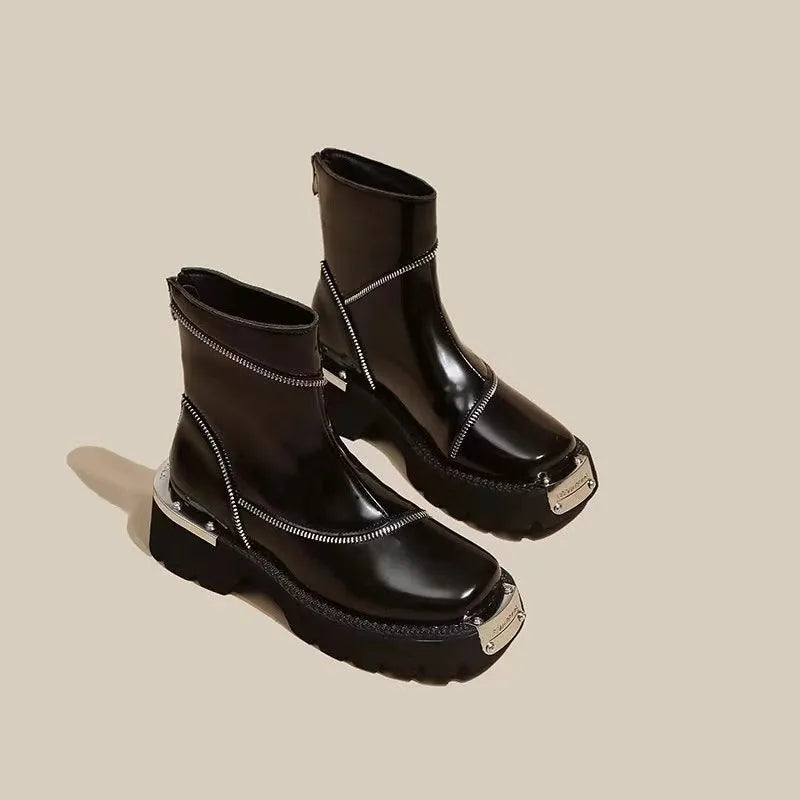 High Quality Black Shoes for Women Platform Boots Street Round Toe Ladies Shoes Non-slip Thick-soled Goth Boots Zapatos De Mujer - Belvar