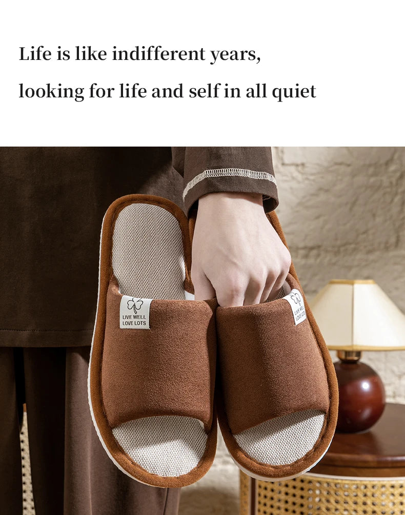 Slippers for Men,Non-Slip Soft-Soled Indoor House Slippers for Spring&Summer, All-Season Linen Home Comfortable Slippers - Belvar