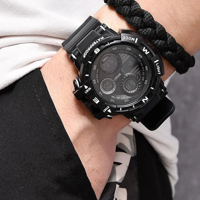 YIKAZE Men's Digital Electronic Watch Sports Glow 55mm Large Dial Student Outdoor Adventure Trend Multifunctional Watches Clock
