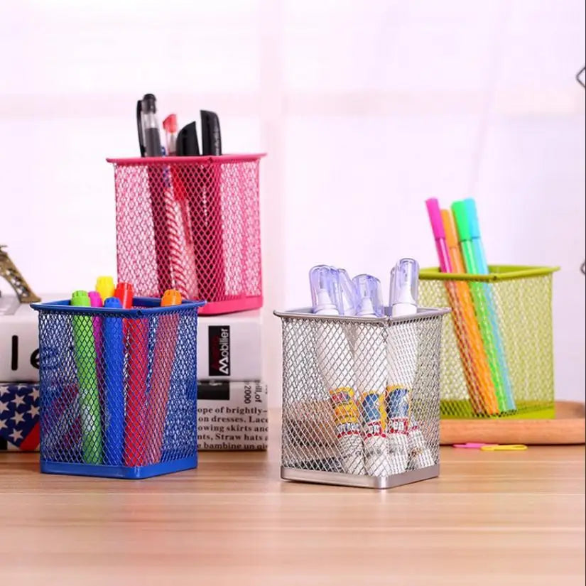 1Pcs New Pencil Holder Office Desk Metal Mesh Square Pen Pot Cup Case Container Organiser Durable Pencil Case