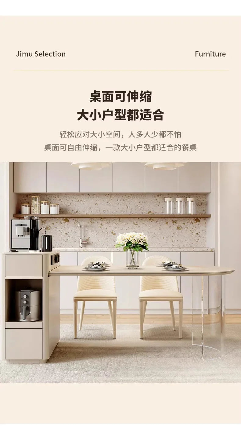 Kitchen Island with Extendable Dining Table Integrated Rolling Kitchen Storage Household with Slate Rack Cabinet for Kitchen
