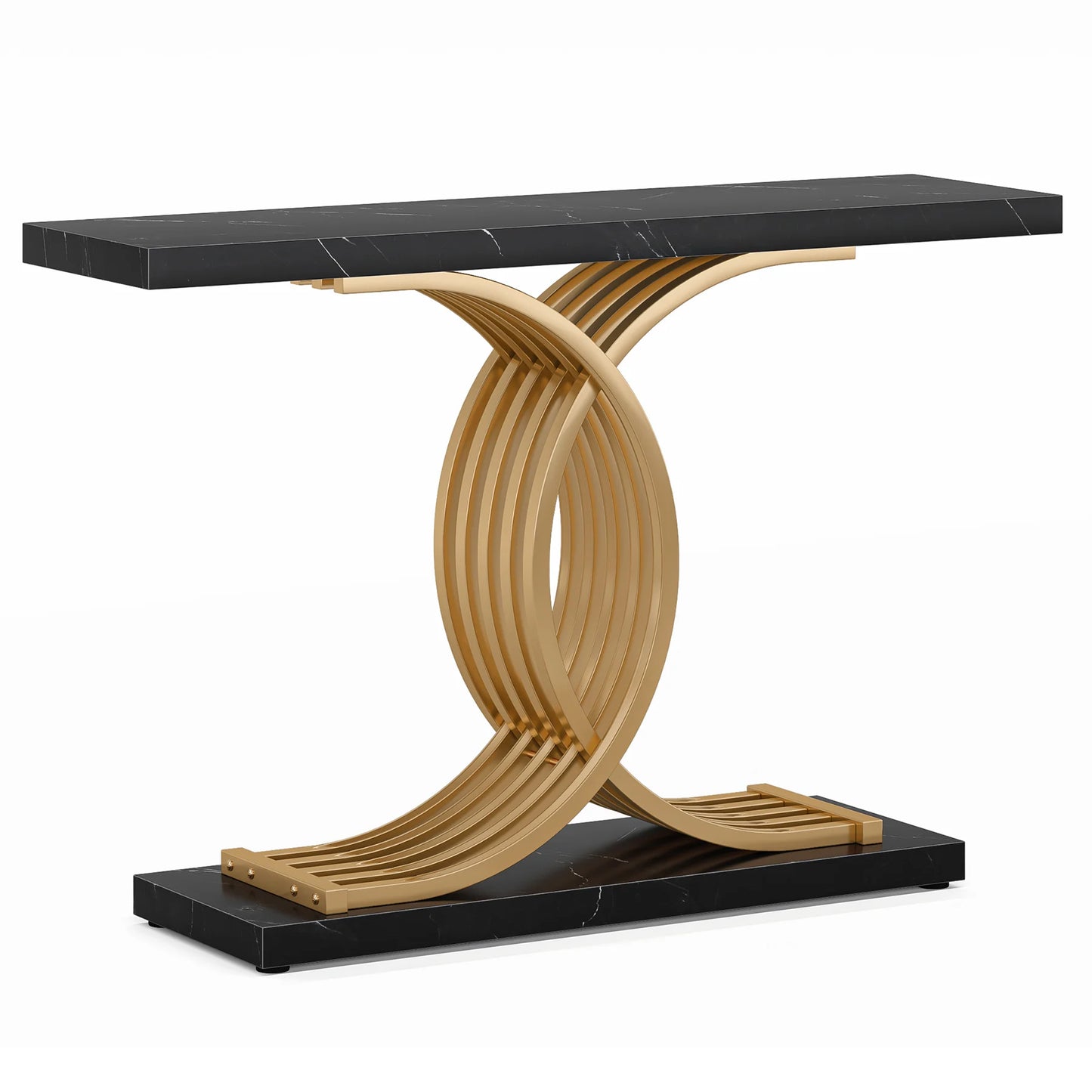 Tribesigns Gold Entryway Table, Modern 39-Inch Console Faux Marble Narrow Wood Sofa with Geometric Metal Legs