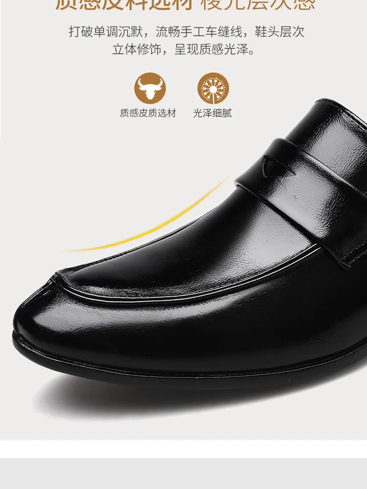 Men's Shoes Loafers Dress Man British Casual Single Leather Small Square Toe Mens Genuine Shoe Formal Black Elegant Good Quality - Belvar
