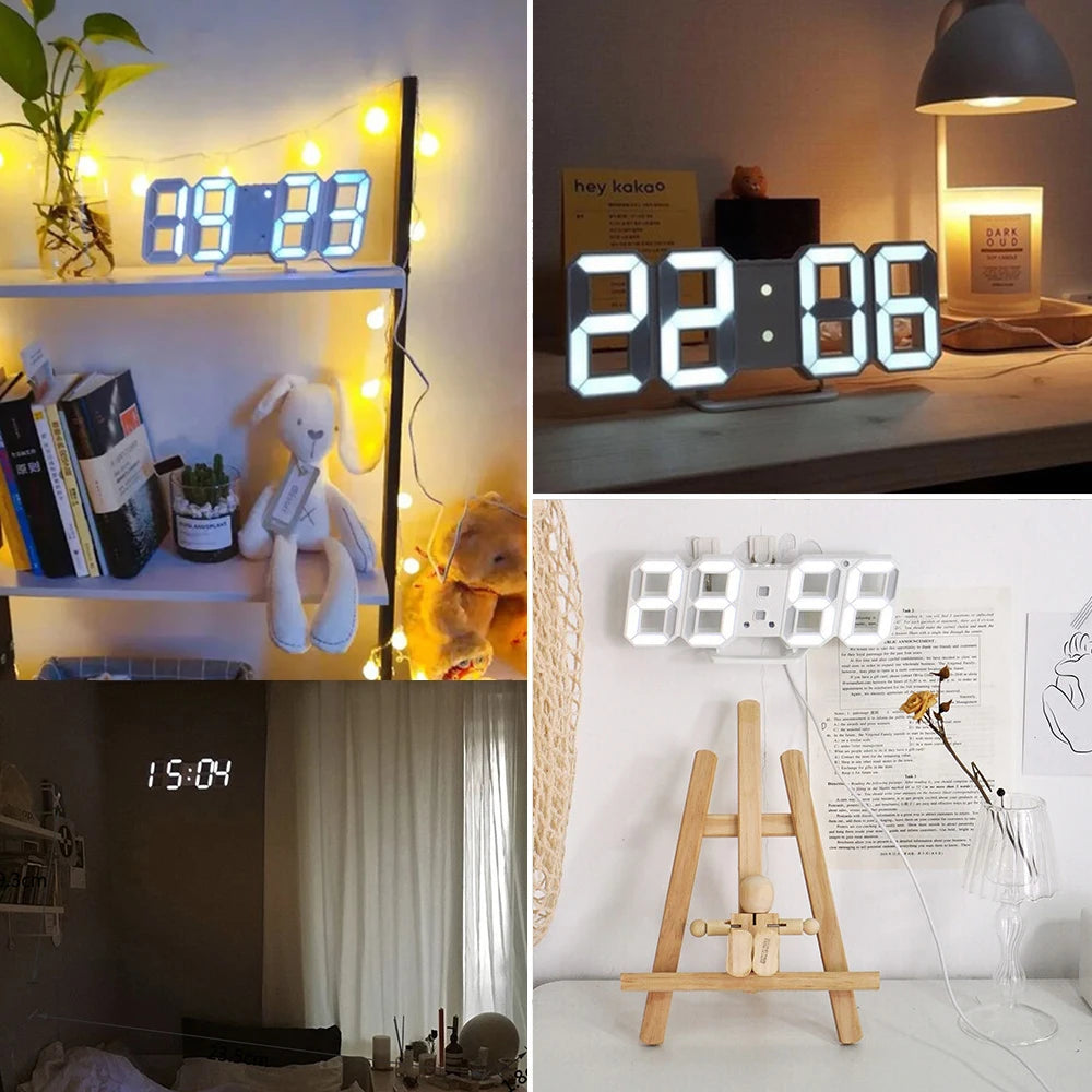 3D LED Digital Clock Luminous Fashion Wall Clock Multifunctional Creative USB Plug in Electronic Clock Home Decoration