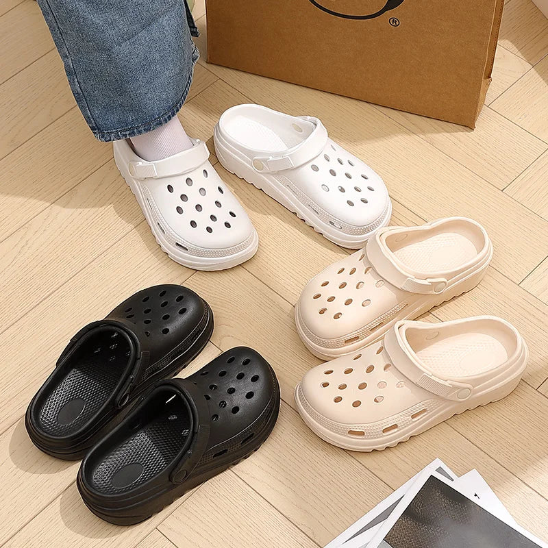 Thick soled perforated shoes for women, sandals for wearing, height increasing slippers, hiking beach sandals