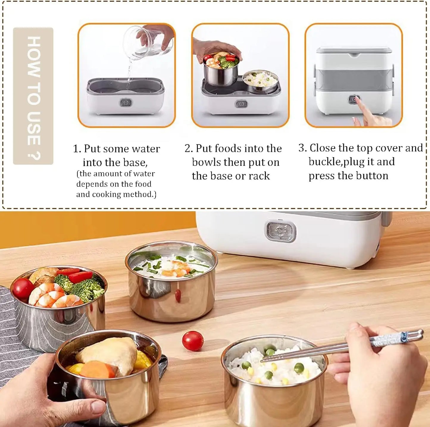 2 Layer 2L Electric Lunch Box Portable Self Cooking Heating Bento Lunch Box Multifunctional Mini Food Storage Warmer Container