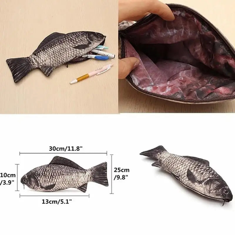 Realistic Carp Pen Bag Fish Shape Make-up Pouch Pen Pencil Case With Zipper Makeup Pouch GiftsToiletry Wash Funny Handbag