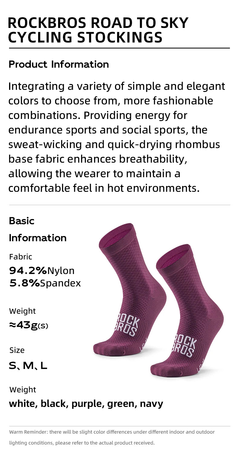 ROCKBROS Cycling Socks Soothing Sport Socks Shock Absorbing Bike Socks Breathable Fabric High Elastic Outdoor Socks A pair