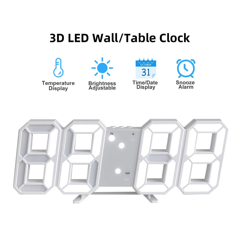 3D LED Digital Clock Luminous Fashion Wall Clock Multifunctional Creative USB Plug in Electronic Clock Home Decoration