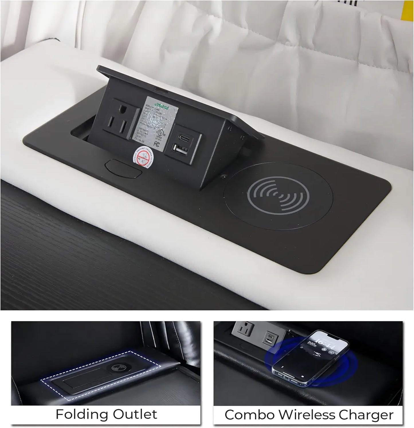 3 Seats Power Reclining Sofa with Wireless Charger,LED Floor Lights,Reading Light, Drop-down Table, USB/Type-C Port (Model:M070)
