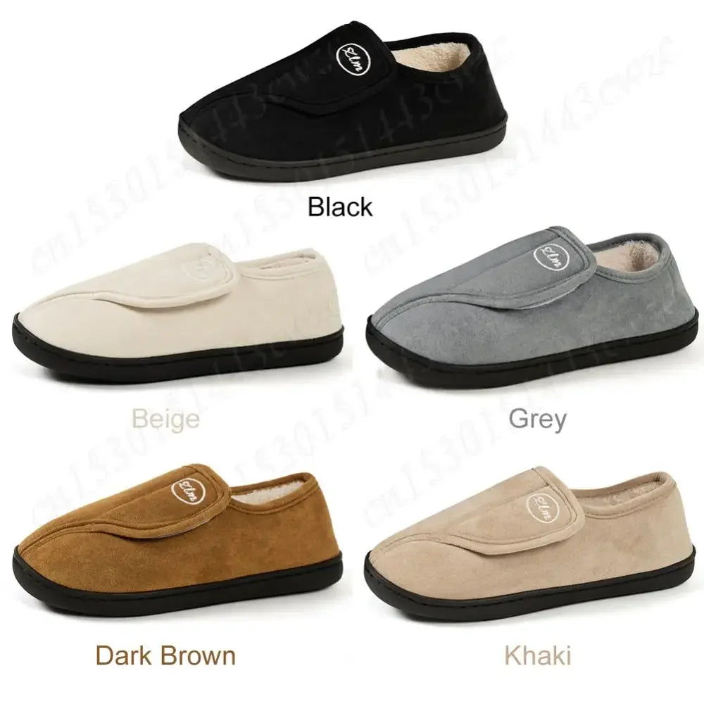 House Shoes for Men Suede Leather Slippers Non-Slip Slip-on Shoes Comfy Warm Plush Indoor/Outdoor for Diabetic Swollen Feet - Belvar