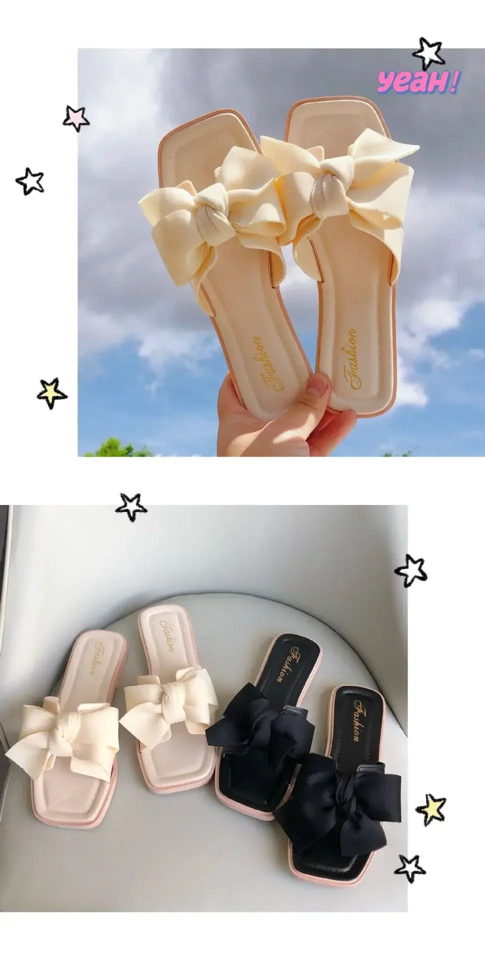 Bow slippers female summer wear new fashionable sweet girl flat bottom non-slip fairy wind word cool slippers female - Belvar
