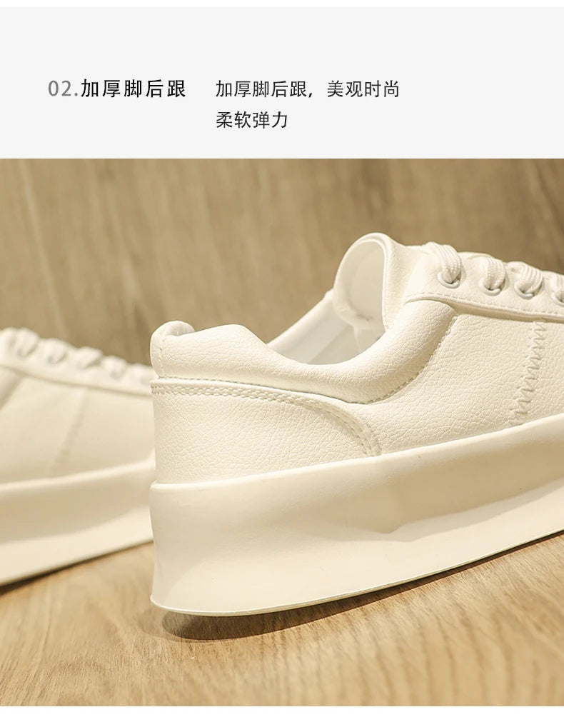 Original Men's Sneakers New Thick-soled Small White Shoes Casual Sports Flat Heel Round Toe Comfortable Trend Fashion Elastic PU - Belvar